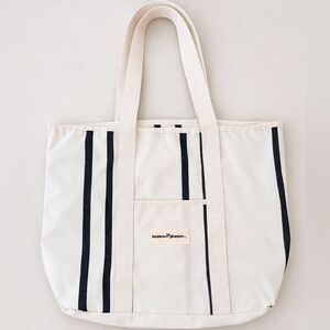 Business & Pleasure Co The Beach Bag Coastal Stripe Cotton Canvas Beach Tote